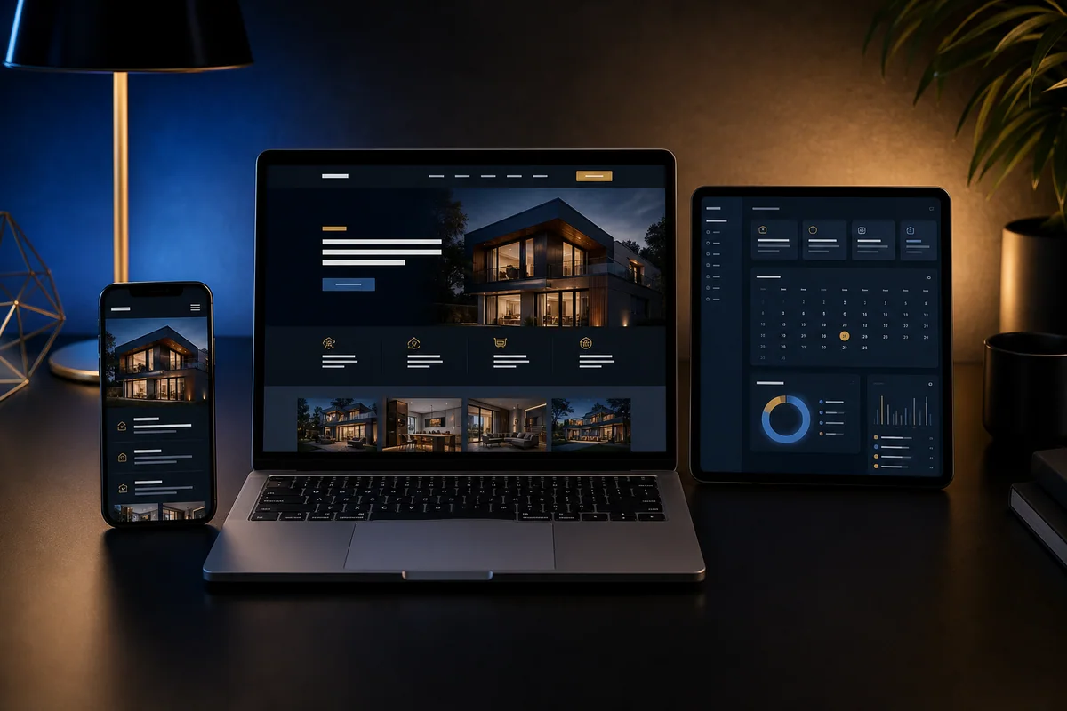 Responsive professional website and dashboard on computer, tablet, and phone