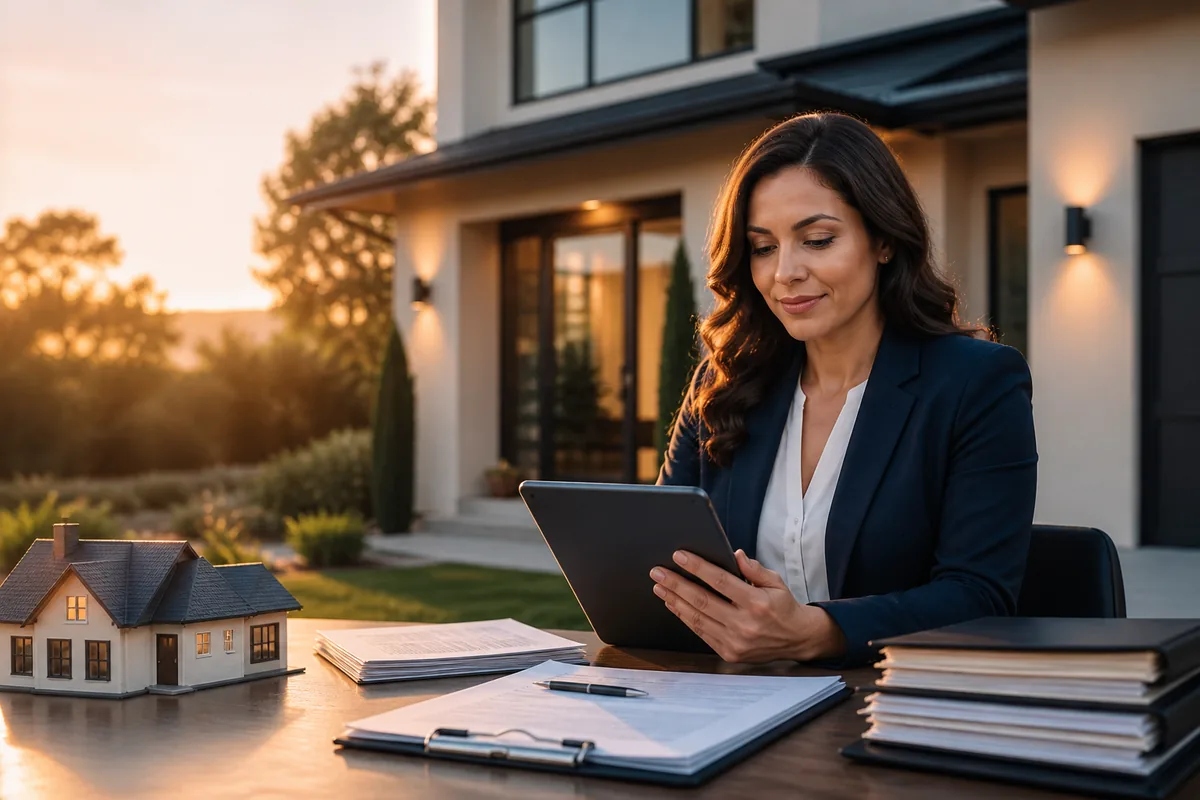 Real estate professional organizing a property file